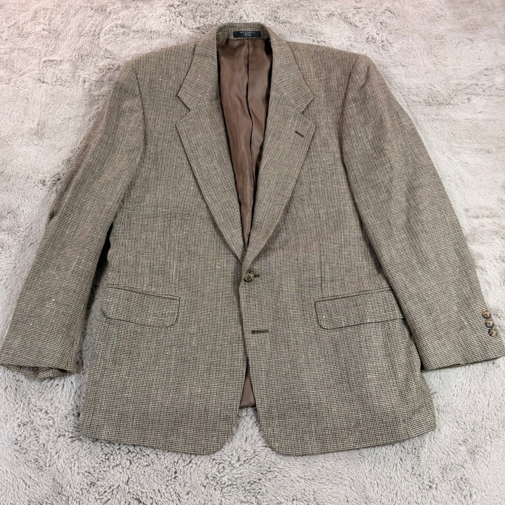 Versini Mens Blazer 43R Brown Houndstooth Silk Business Career (Miss 1‎ Button)